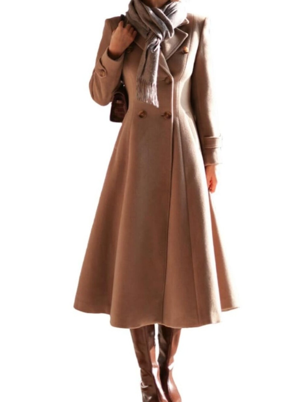 Classic Double-Breasted Brown Wool Coat - Brand | Size XL